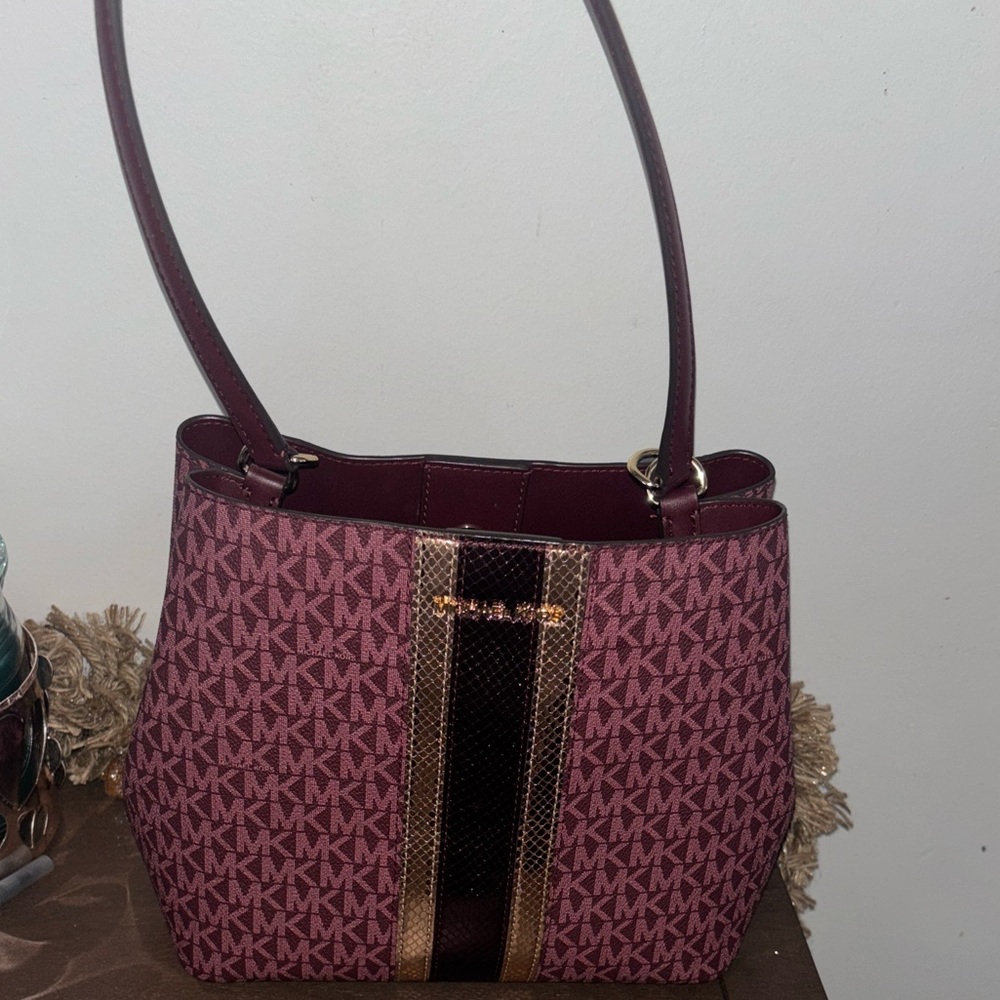 Michael Kors Maroon Shoulder Bag with Gold Accents